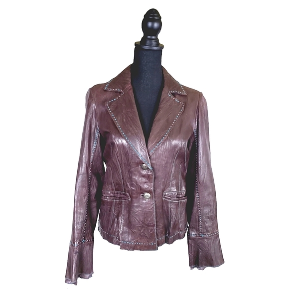 Tahari Jackets & Blazers - TAHARI LEATHER JACKET Women's Size M Turquoise Stitched